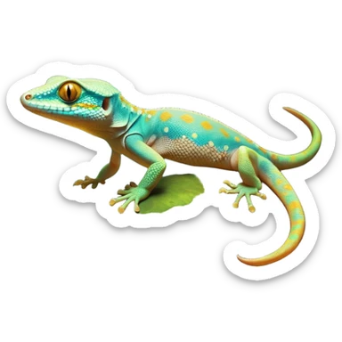 Cinematic Noble Gecko Portrait Emoji, Poised and sleek, with a compact, agile body adorned with textured, mottled scales and luminous, alert eyes accentuated by delicate toe pads and subtle patterning, Simplified yet sharp and sophisticated features, highly detailed, glowing with a soft, ambient jungle glow, high shine, intelligent and vigilant, stylized with an air of exotic elegance, focused and precise, soft glowing outline, capturing the essence of a watchful reptilian guardian that seems ready to scamper out of the screen with effortless agility! sticker