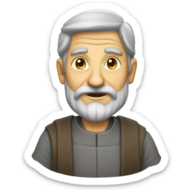 An old clerk in a gray shabby old medieval sticker