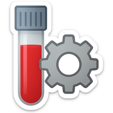 a blood collection tube and a gear, together, clean modern style sticker