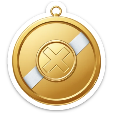 gold medal with bandage and a magnified engraved on it sticker