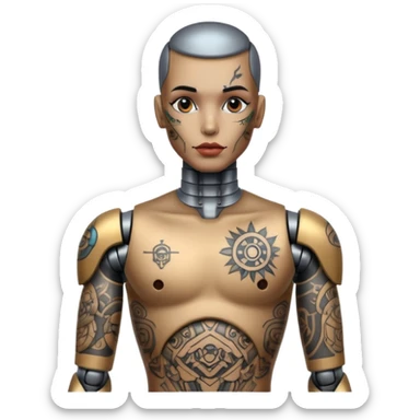 Tatooed robot, tatooes on chest, neck and face sticker
