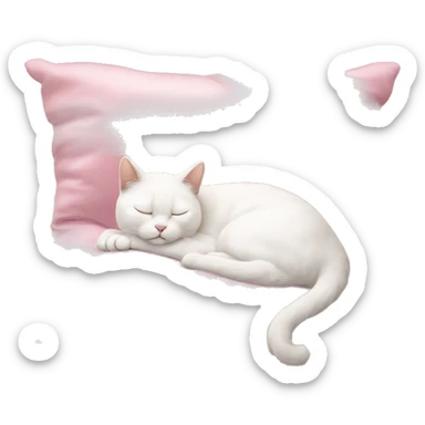 white cat sleeping on a soft pink silk pillowe sticker