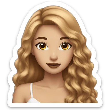 pretty girl brown long hair makeup with black kitten sticker