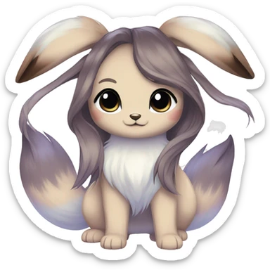 Kawaii Shiny Pastel Eevee with dark brown long emo hair covering her eyes Full Body sticker