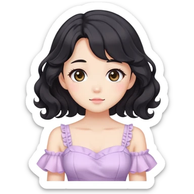 Cute kawaii anime lady with beautiful black wavy hair wearing a gorgeous soft feminine pastel dress sticker