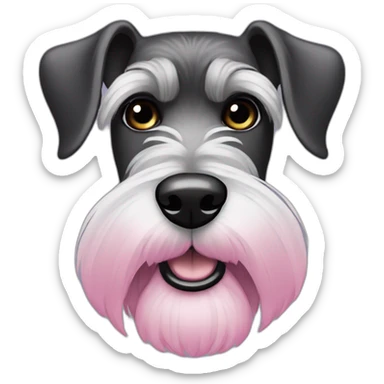 female black-silver schnauzer with long eyelashes and beard, pink collar and long eyebrows sticker