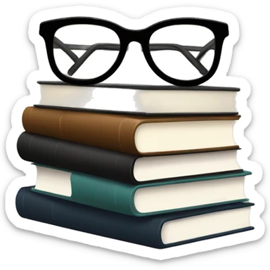 glasses on top of a stack of books sticker
