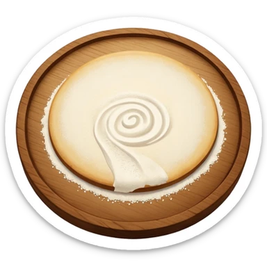 flour on circular wooden plate slightly with curved edges sticker