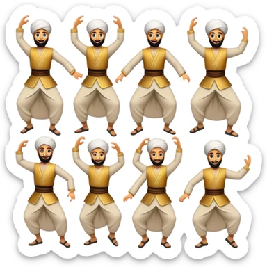 Cinematic Realistic Dabke Dance Emoji, depicted as an energetic traditional Lebanese folk dance with vibrant costumes and rhythmic movements, rendered with dynamic textures and festive natural lighting that captures its communal joy. sticker