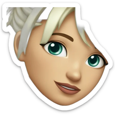 1 girl, leather suit, latex legwear, leather skirt, platinum blonde hair, ponytail, smirk, aqua eyes, leather boots sticker
