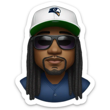 marshawn lynch wearing sunglasses and a baseball cap saying I'm just here so I dont get fined sticker
