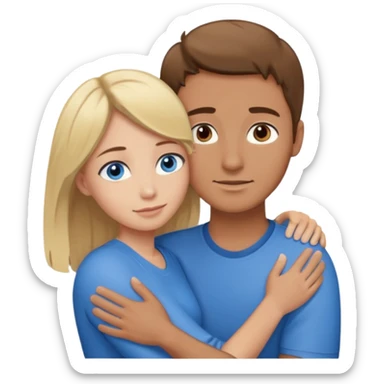 Caring hug brown hair man with blue eyes blonde hair woman with brown eyes sticker