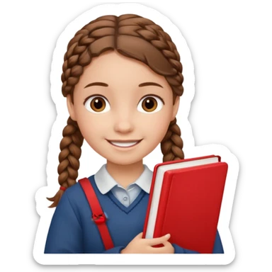 brown braid hair girl kid, student, red book sticker