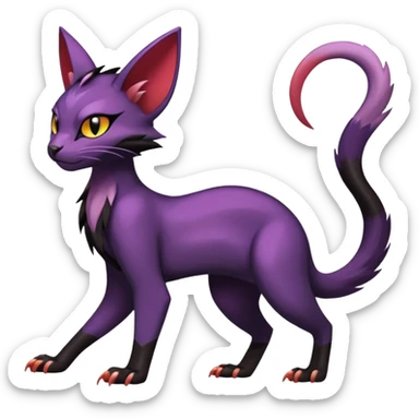 Black shiny glossy smooth soft edgy Noivern-Noibat-Purloin-Torracat-Lykoi-Caracal-cat-Fakemon-fusion-hybrid-creature sticker