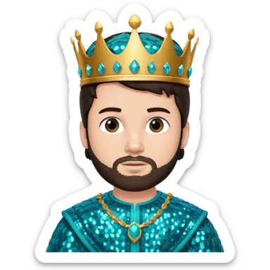 King Daniel from The Bible with dark brown hair, teal sequin outfit sticker