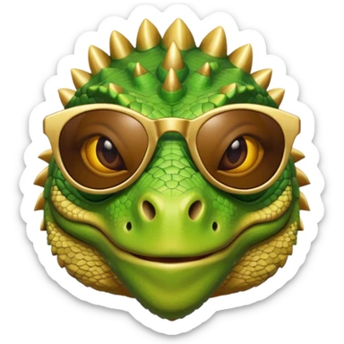 rich capitalist iguana head with golden glossy sunglasses sticker