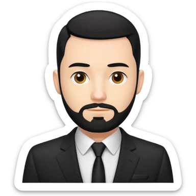 thin adult man, white, with black hair with buzzcut, with nice beard, wearing suit sticker