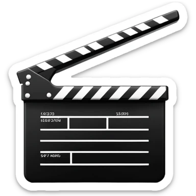 ultra simplified movie clapper, black and white, just two rectangles and a diagonal line, pure geometric abstraction sticker
