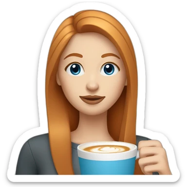 Ginger straight hair and blue eyes woman drinking a latte  sticker