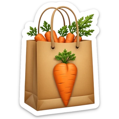 paper shopping bag with carrot inside. Transparent background sticker