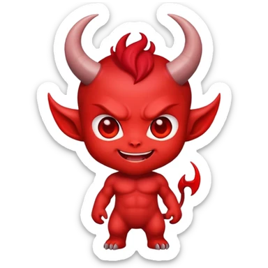chibi demon with big head, tiny body, cute horns and mischievous smile sticker