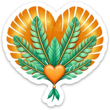 orange glitter heart with art deco pastel green feather fans and decoration in the background sticker