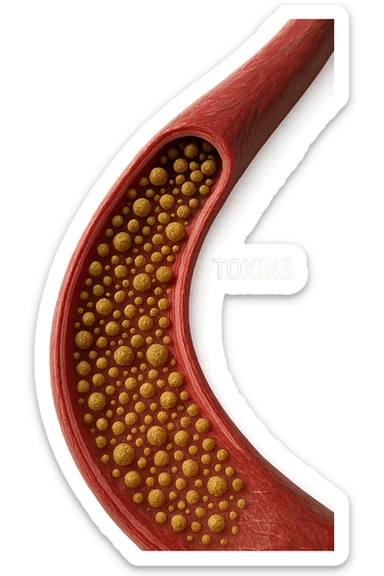 tossine che entrano in una vena umana anatomica realistica, vista dall'alto, iperrealistica 4k sticker