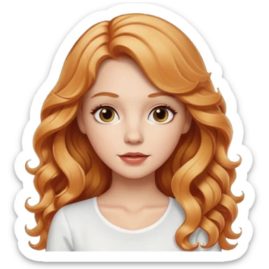 white girl with strawberry blonde long wavy hair, white top  sticker