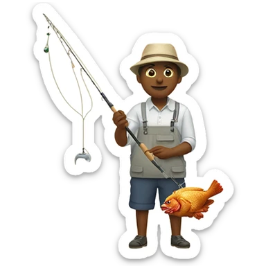 person fishing with fried chicken on the fishing pole as bait sticker