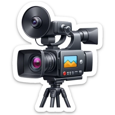 Create an emoji for video shooting. Show a video camera with a recording icon. Use modern, professional colors. Do not include any emojis or smiley faces. Make the background transparent. sticker