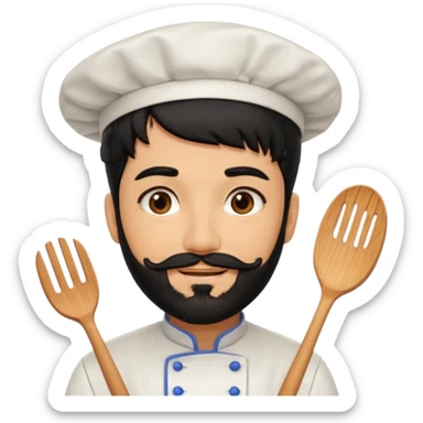 CHEF CON PELO NEGRO Y BARBA NEGRA, OJOS MARRON OSCURO. SONRIE Y TIENE MARCAS DE BESOS sticker