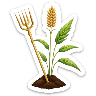 An icon featuring a wheat stalk, a spade, and a soil sample, symbolizing agronomy. The design includes a plant growing, and scientific tools, representing the study of crops, soil, and agricultural practices. Transparent background highlights sustainable farming and agricultural science. sticker