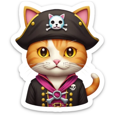 Cute 32-bit pixel art emoji, cat, pirate theme, vibrant colors, clean edges, Japanese kawaii aesthetic, game asset style, isolated on white --v 6.0 sticker