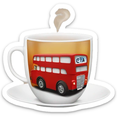 double decker bus in a cup of tea sticker