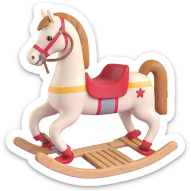rocking horse, 3D, antique, medium wood, worn paint, classic, no text sticker
