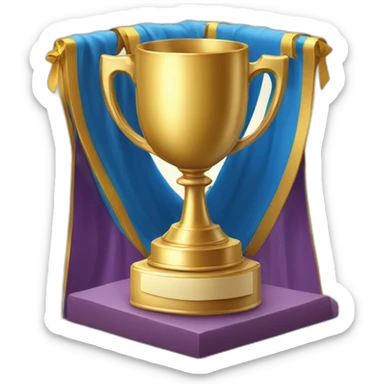 royal big empty Christian trophy for the winner with a cross on royal background  with number 1 sticker