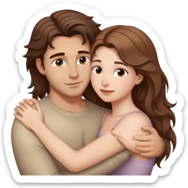 Brunette woman hugging a Caucasian man with light brown flowy hair sticker