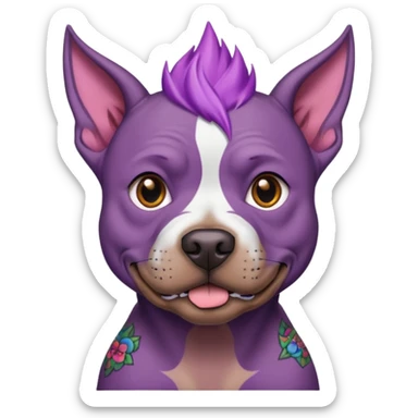 very tattoed brown face pitbull dog with purple spiky hair sticker