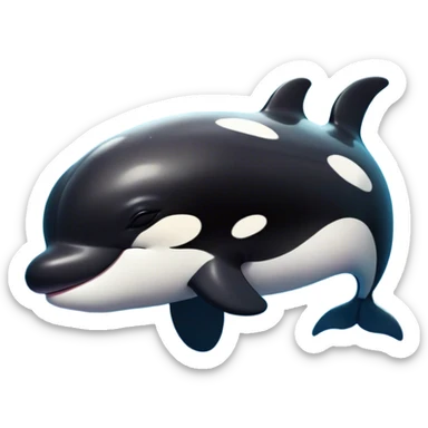 Meme-Worthy Cute Sleeping orca Portrait Emoji, Head resting peacefully with a contented smile, showcasing a smooth black-and-white body with gently drooping fins and eyes softly closed in serene slumber, Simplified yet adorably endearing features, highly detailed, glowing with a soft, drowsy deep-sea light, high shine, relaxed and utterly lovable, stylized with an air of playful oceanic laziness, soft glowing outline, capturing the essence of a sleeping orca that feels destined to become the next viral icon of adorable marine rest! sticker