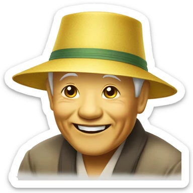 yellow smiling old Vietnamese man with traditional Vietnamese hat sticker