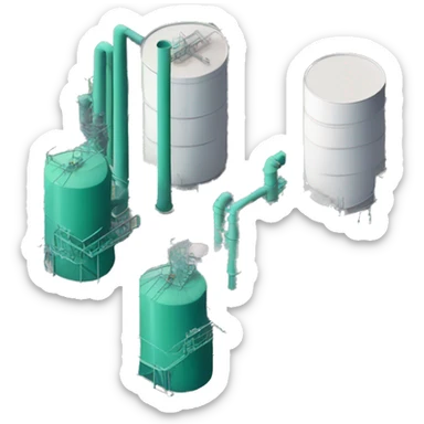 industrial chemical plant isometric in block with ammonia storage (large cylindrical plant) sticker