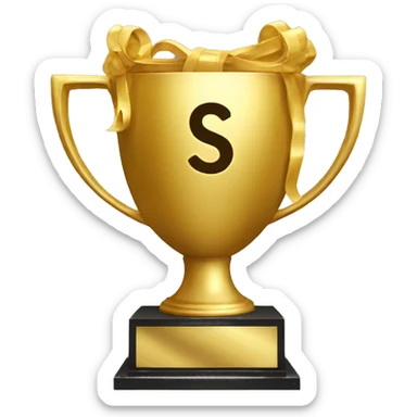 gold trophy with the initials S.D sticker