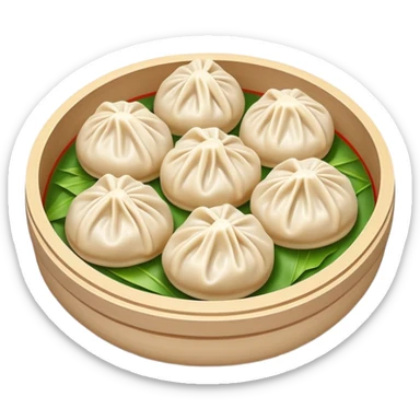 Xiaolongbao Shanghai soup dumplings with steam, simplified emoji style with bold outlines and bright colors, cartoon style Chinese steamed bun sticker