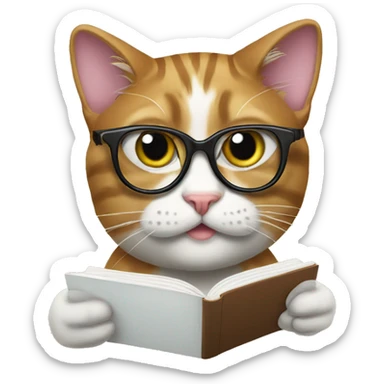 Cat with glasses studying  sticker