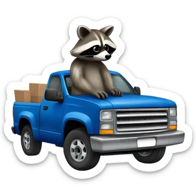Raccoon driving blue pickup truck 2010 sticker