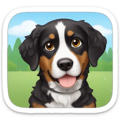 Russian Boy with curly brown hair with dog Entlebucher zennenhund sticker