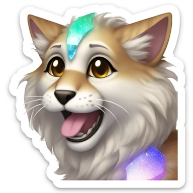 Furry, sparkle, iridescent, colorful, pastel, edgy, cool, fantasy beautiful, brown, beige, white, divine, godly, angelic, animal, anthro, full body, fursona, feline sticker