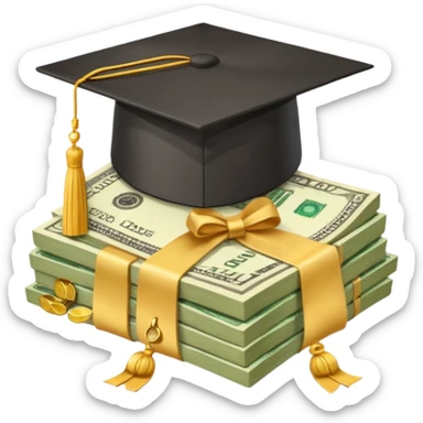 graduation hat on pile of money sticker
