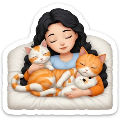 angelic sleeping black wavey hair girl in the bed with her cats sticker