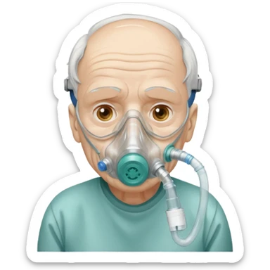 old man with simple emergency oxygen mask  sticker